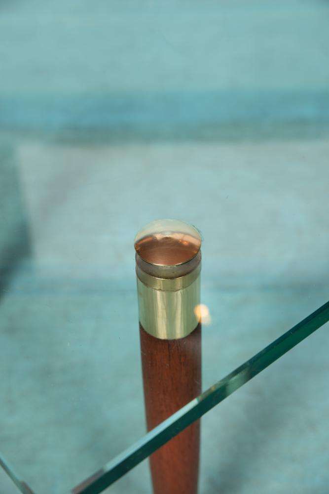 photo vintage Vintage Coffee Table Glass Teak Brass, Midmod Coffee Table