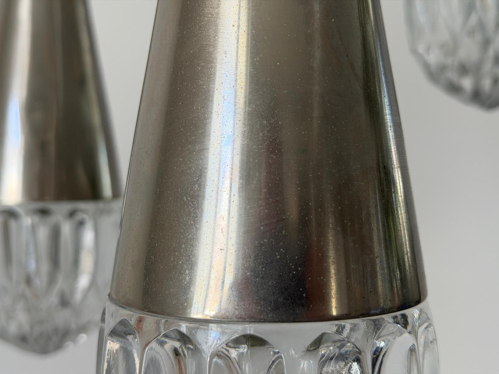 photo for sale Crystal Glass And Chrome 3 Shade Cascade Pendant Lamp, 1960s, Germany
