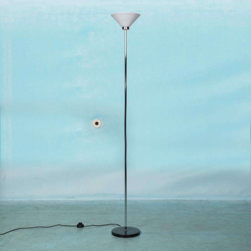 Vintage Vloerlamp Met Matglazen Kap En Chroom, Minimalistische Uplighter