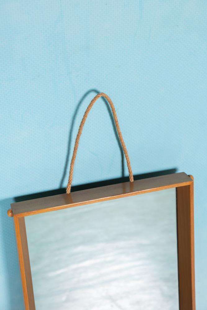 Japandi Houten Spiegel Scandinavisch Jaren 70, Minimalistische Spiegel photo for sale