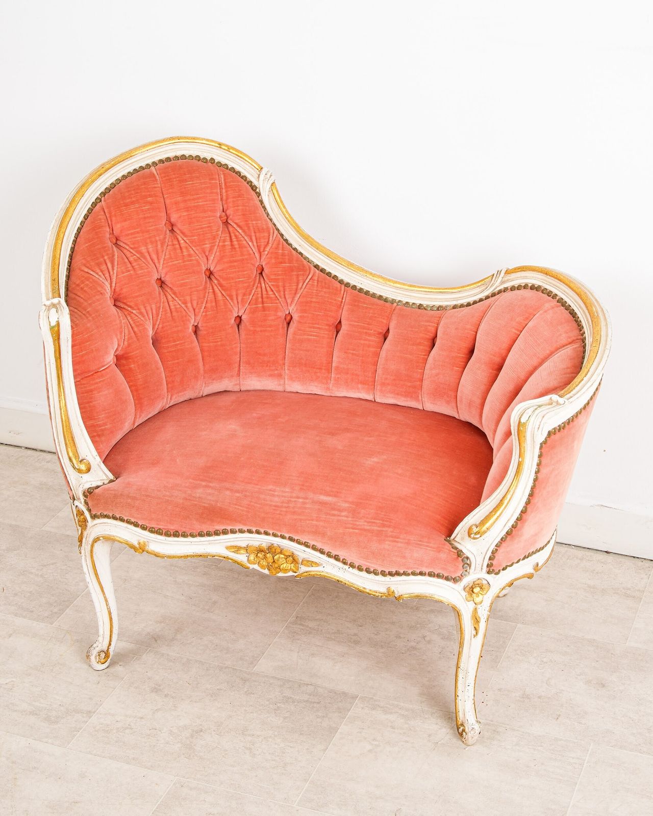 Antique French Painted Giltwood Boudoir Chair Sofa, Circa 1910 photo furniture