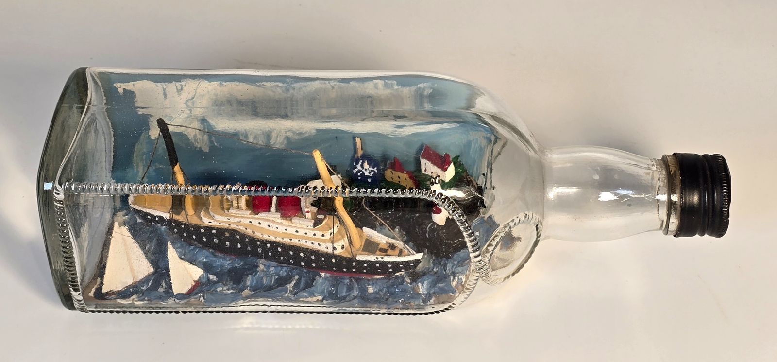 photo for sale 1930s Steamship In A Bottle Diorama, English Folk Art