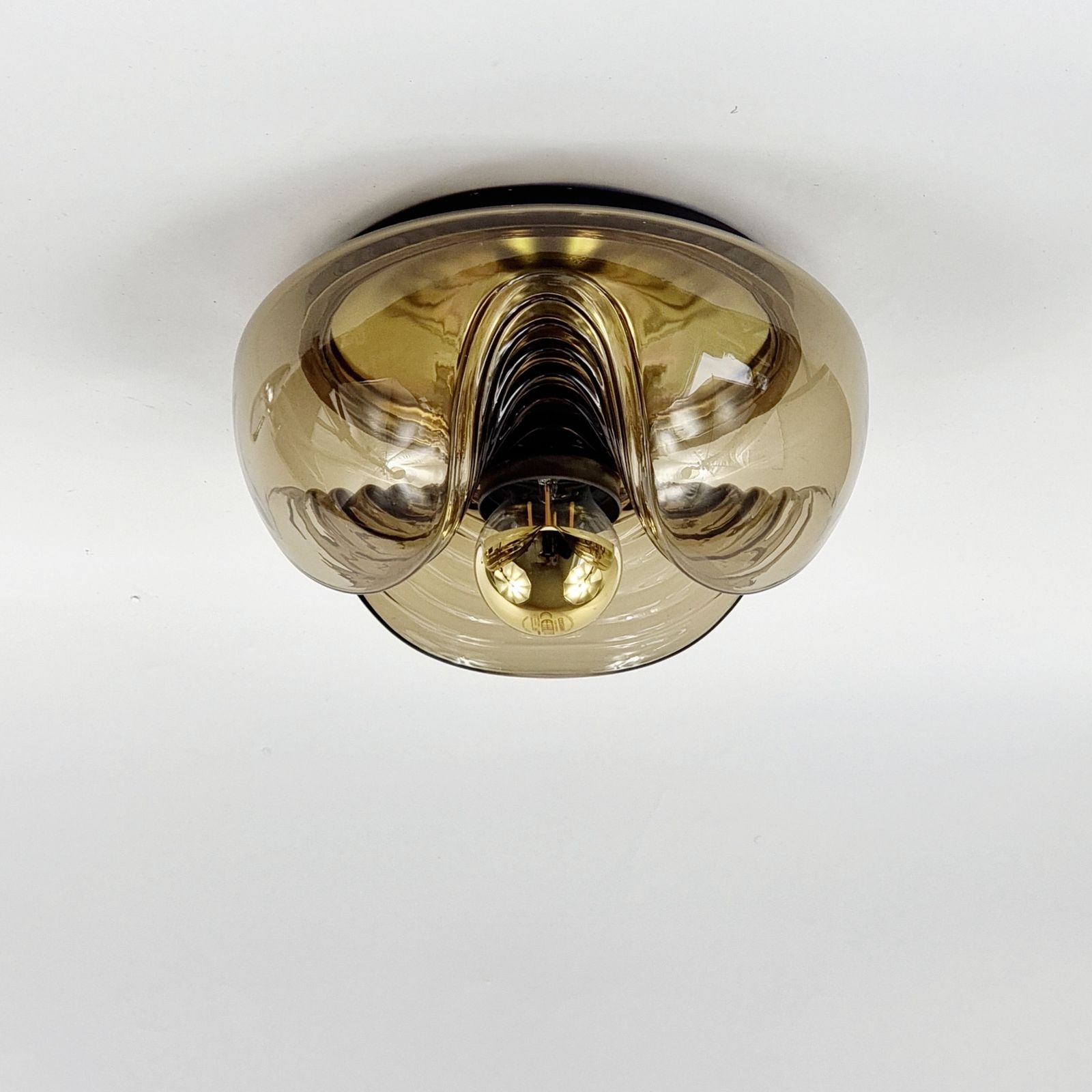 Plafonnier Space Age modèles « Wave »/« Futura » en verre, Koch & Lowy pour Peill & Putzler, Allemagne, années 1970 photo for sale