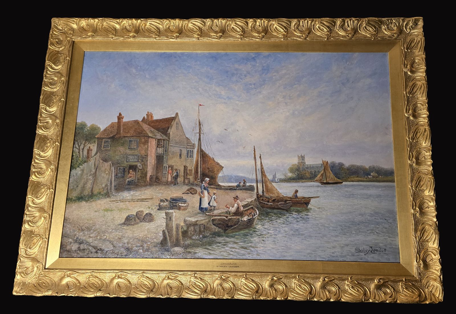 Oil Painting On Canvas Of A View Of Christchurch By Stanley Leader Circa 1900