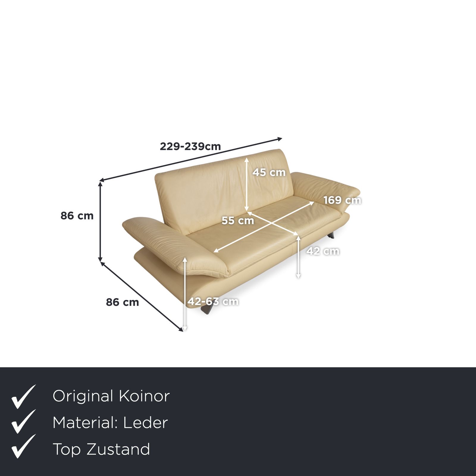 Koinor Rossini Three Seater Leather Sofa, Yellow, Manual Function photo furniture