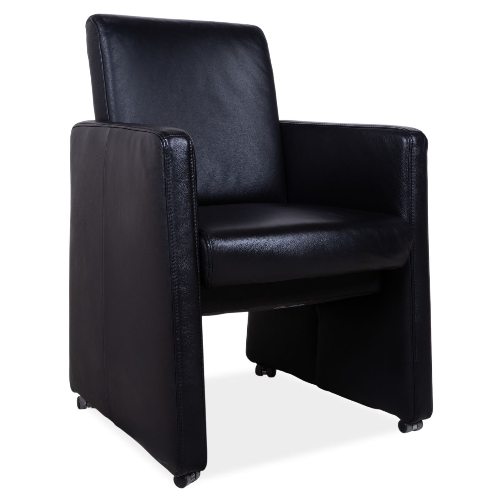 Fauteuil Himolla en cuir noir, avec roulettes