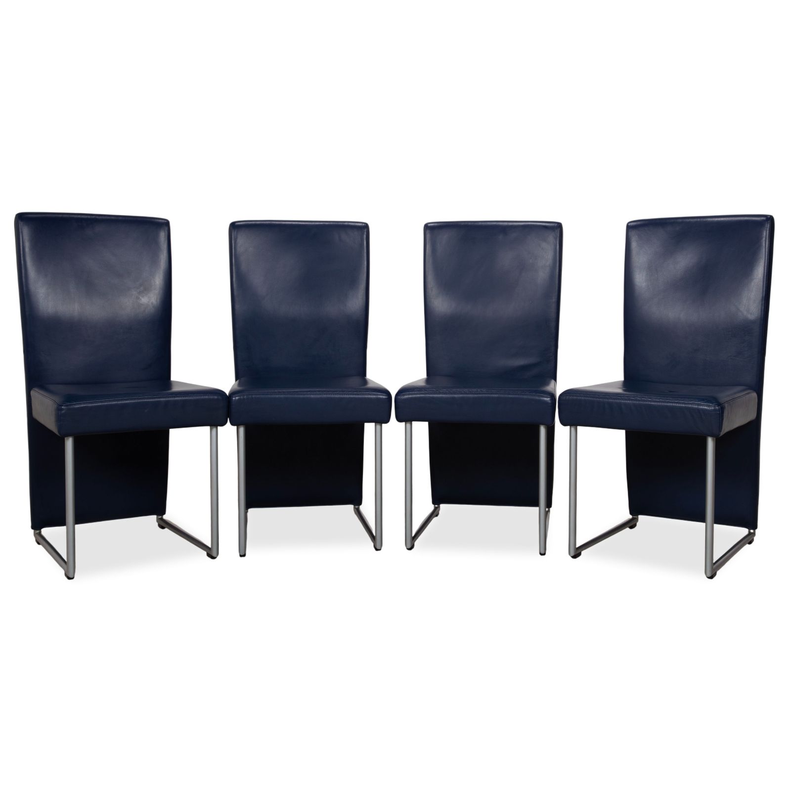 Lot de 4 chaises Rolf Benz 7400, chaises cantilever en cuir, bleu foncé