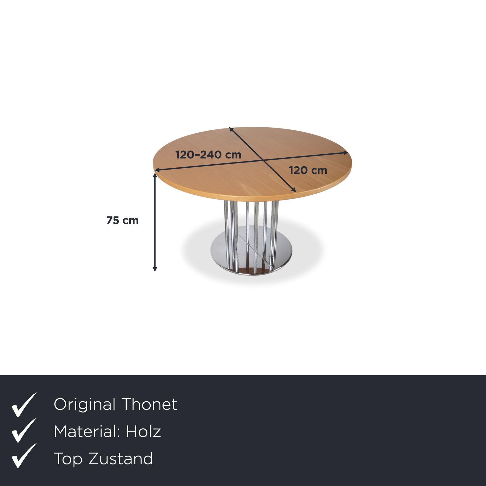 Thonet Wooden Dining Table, Brown, Extendable, 120–240 X 120 Cm photo furniture