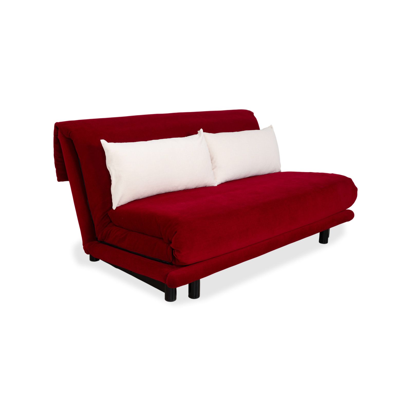 Canapé-lit 3 places Ligne Roset Multy en tissu rouge, blanc et crème, fonction manuelle, retapissé photo for sale