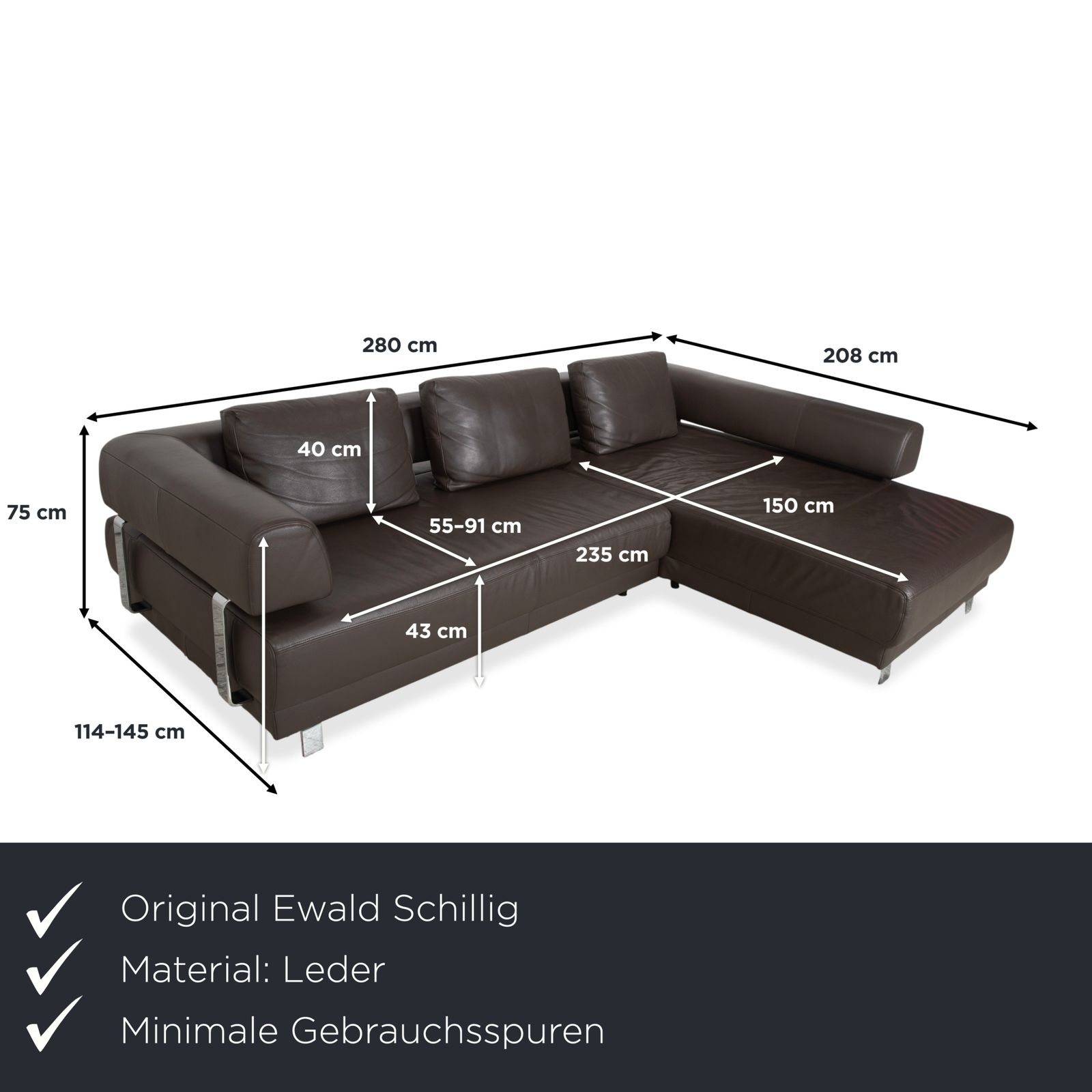 Canapé d'angle Ewald Schillig Brand Face en cuir marron, fonction électrique photo furniture