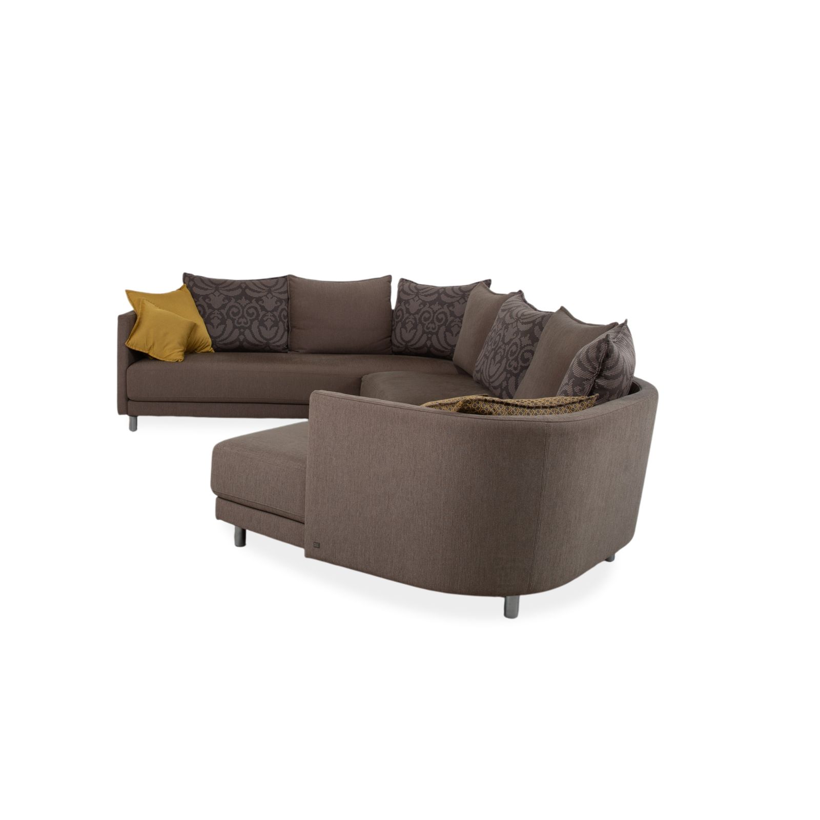 photo furniture Canapé d'angle Rolf Benz Onda en tissu gris, dossier arrondi, méridienne à gauche