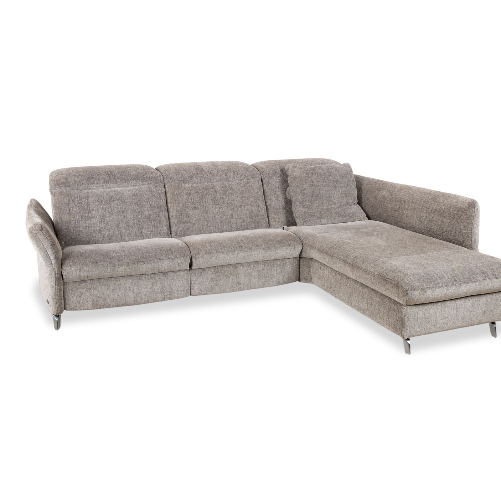 Canapé d'angle Himolla 1065.85 en tissu gris mélangé, fonction manuelle, méridienne à droite