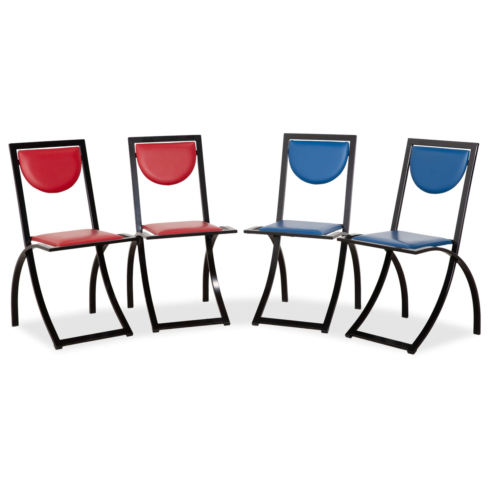 Set Of 4 Kff Sinus Leather Chairs, Blue And Red