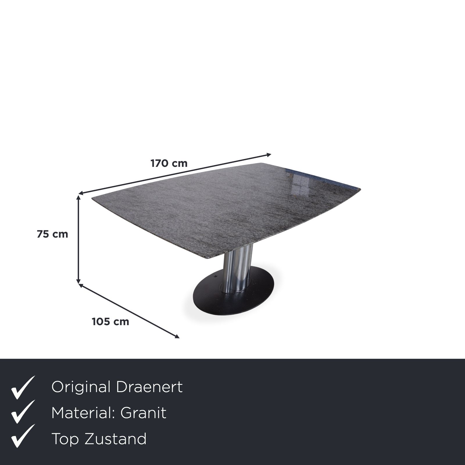 Table à manger Draenert Adler 1224 en granit gris argenté, 170 x 105 cm photo furniture