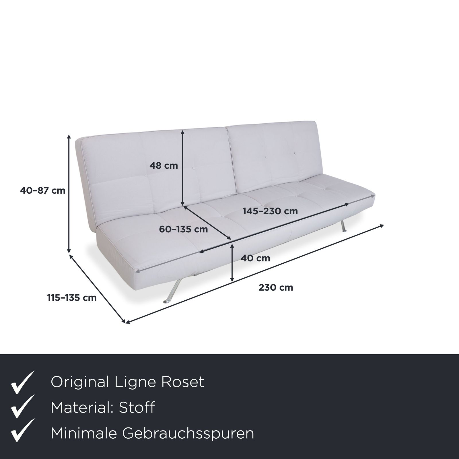 Ligne Roset Smala Three Seater Fabric Sofa, Light Grey, With Manual Sleeping Function photo furniture