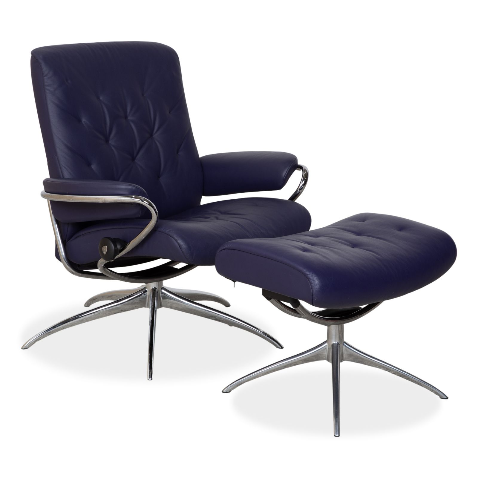 Stressless Metro Leren Relaxfauteuil, Blauw/Paars, Manuele Functie, Inclusief Voetenbank