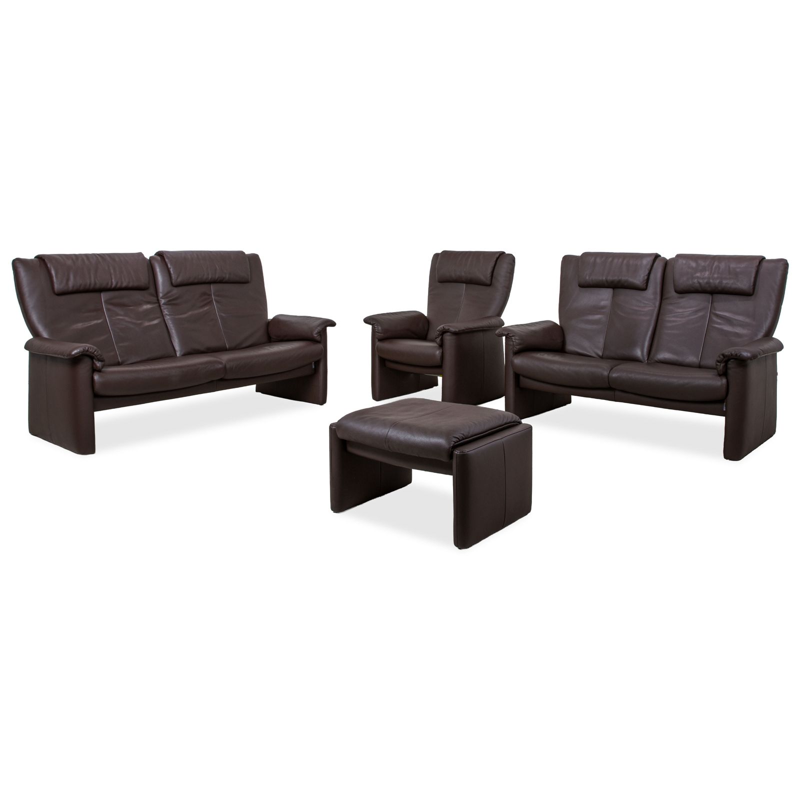 Erpo Milano 2x Leather Two Seater, Armchair &Footstool Brown Coffee Manual Reclining Function