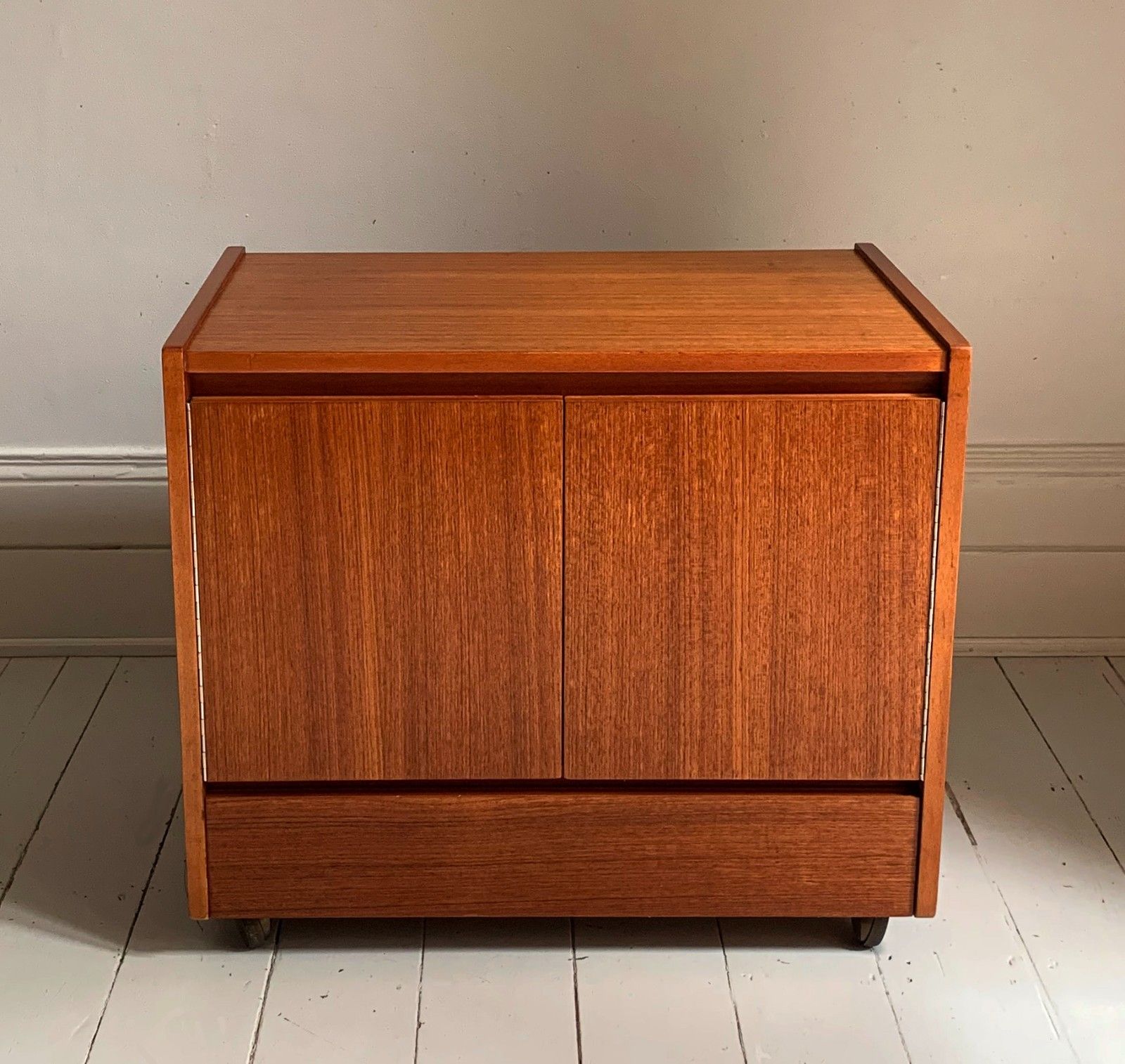 Mid Century Modern Teak Media / Vinyl / Record / Tape Cabinet On Castors photo furniture
