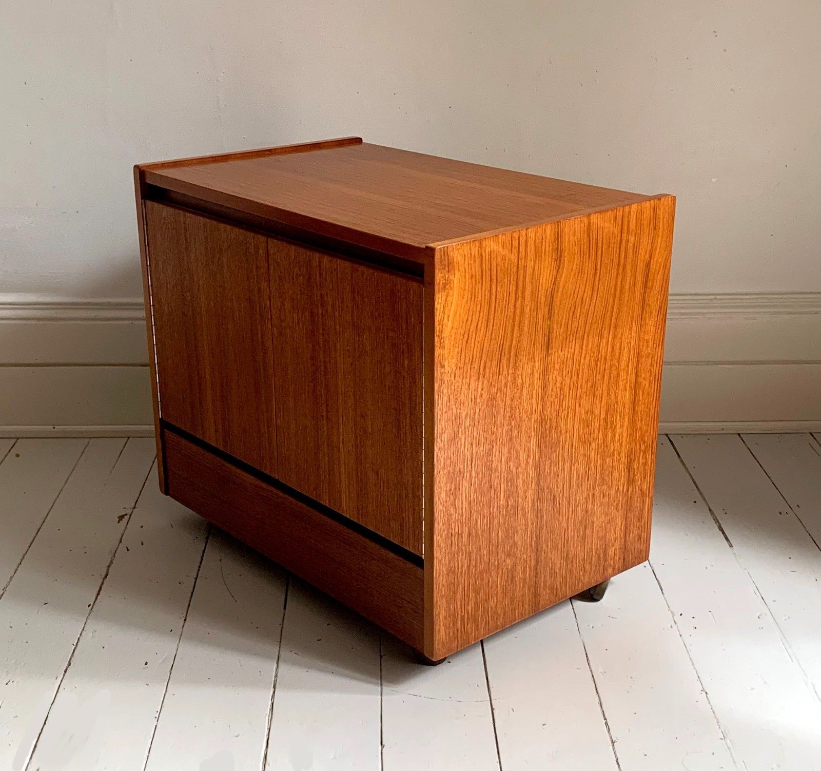 photo furniture Mid Century Modern Teak Media / Vinyl / Record / Tape Cabinet On Castors