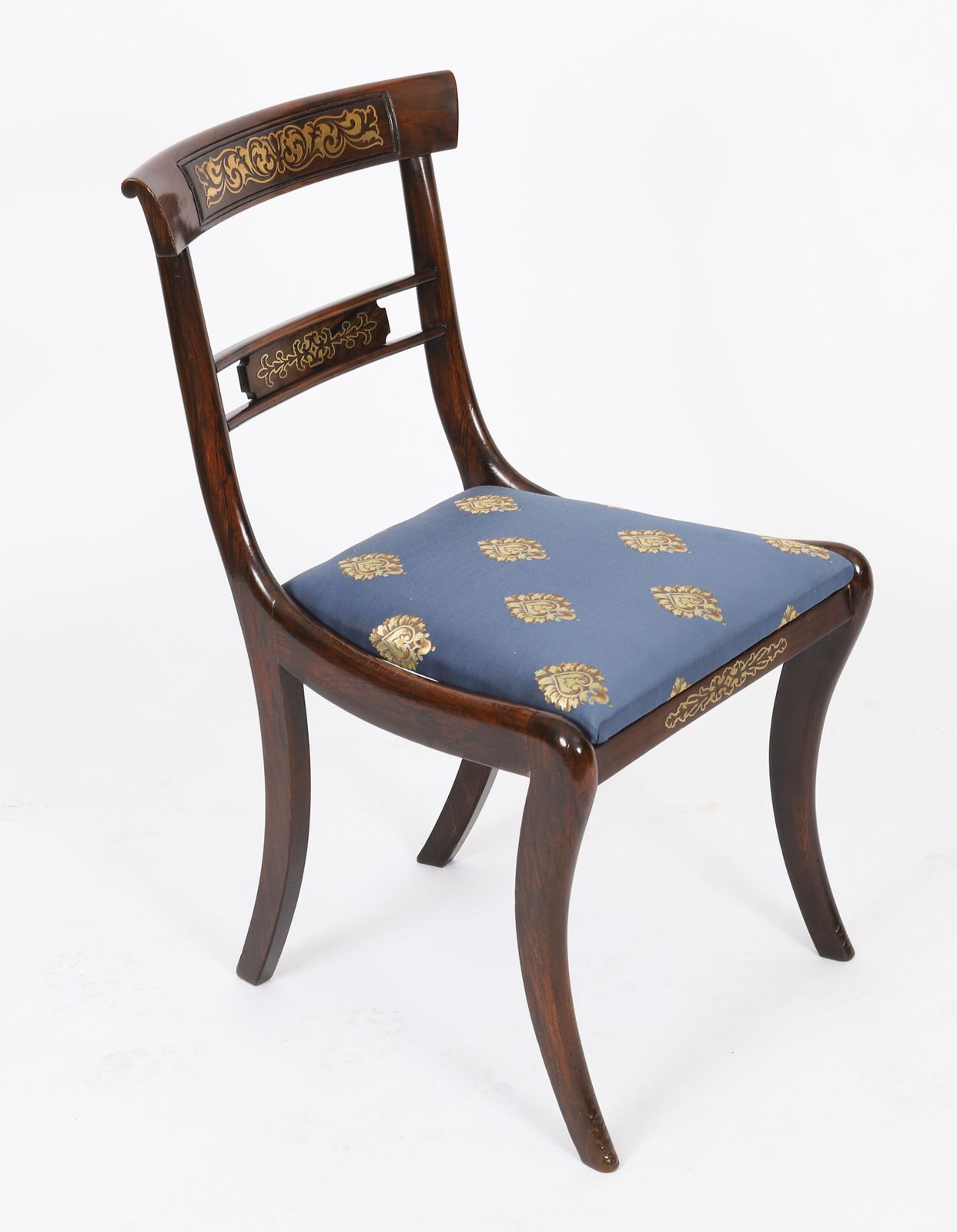 1225.0 Pair Regency Period Brass Inlaid Bar Back Chairs 19th C  C1820 photo
