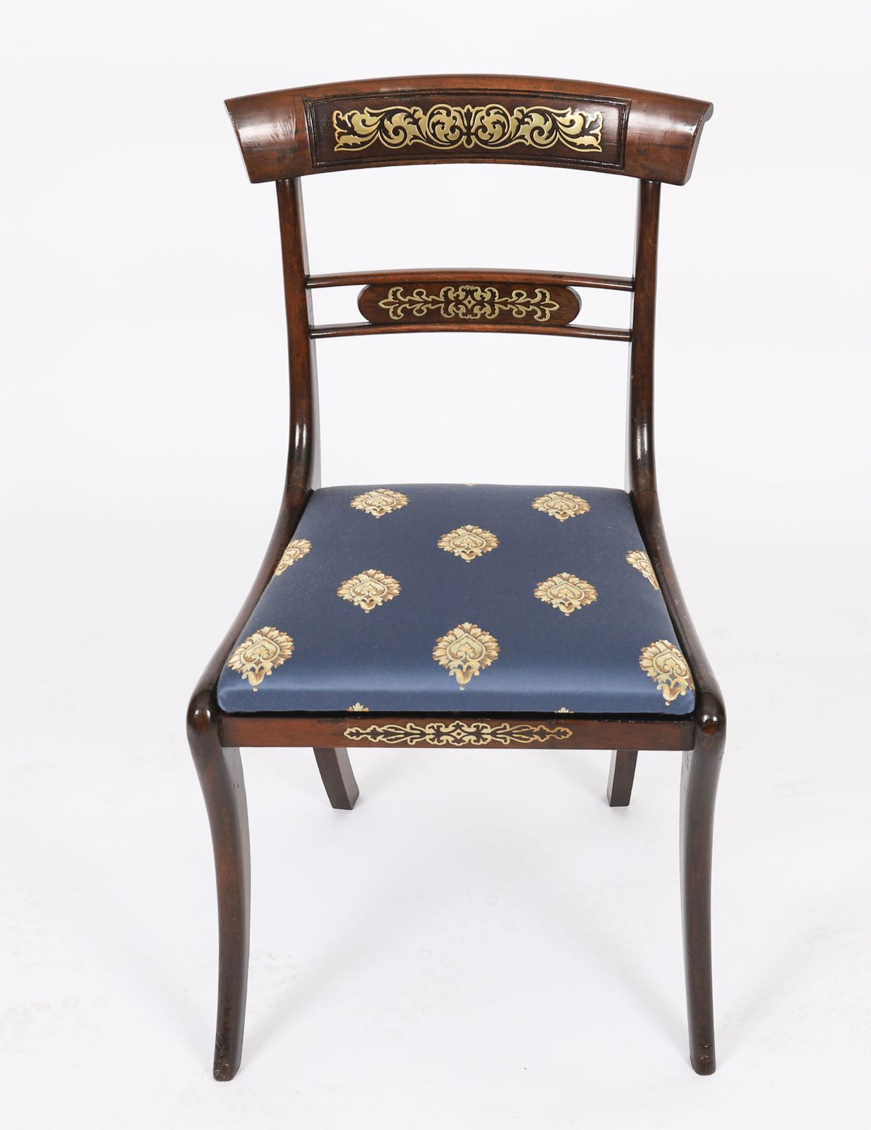 photo vinterior Pair Regency Period Brass Inlaid Bar Back Chairs 19th C  C1820