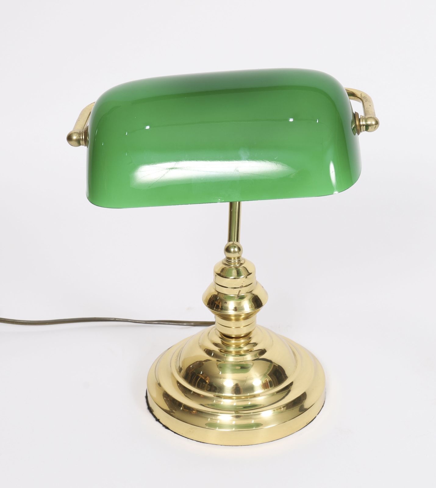 Vintage Articulated Green Glass Brass Bankers Lamp  20th C photo for sale