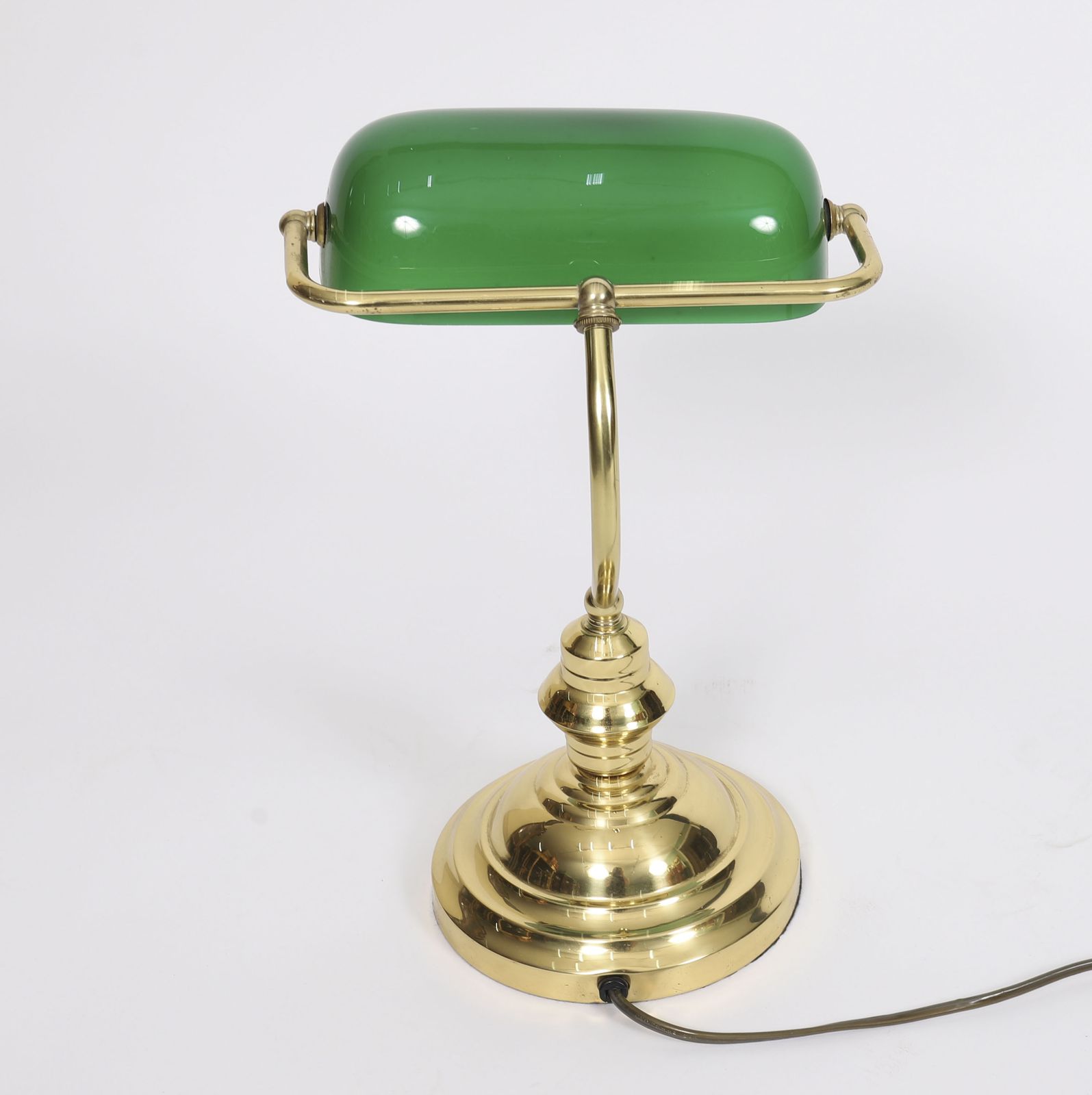 Vintage Articulated Green Glass Brass Bankers Lamp  20th C photo vinterior