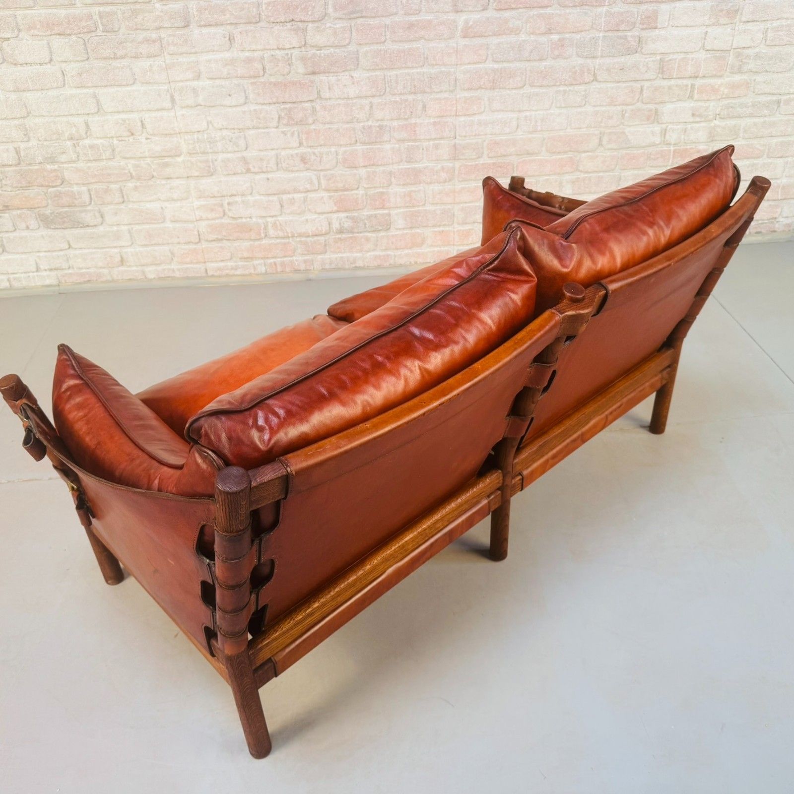Furniture Vintage Swedish 60s Arne Norell “Ilona” Tan Leather Sofa & Pair Of Safari Chairs photo