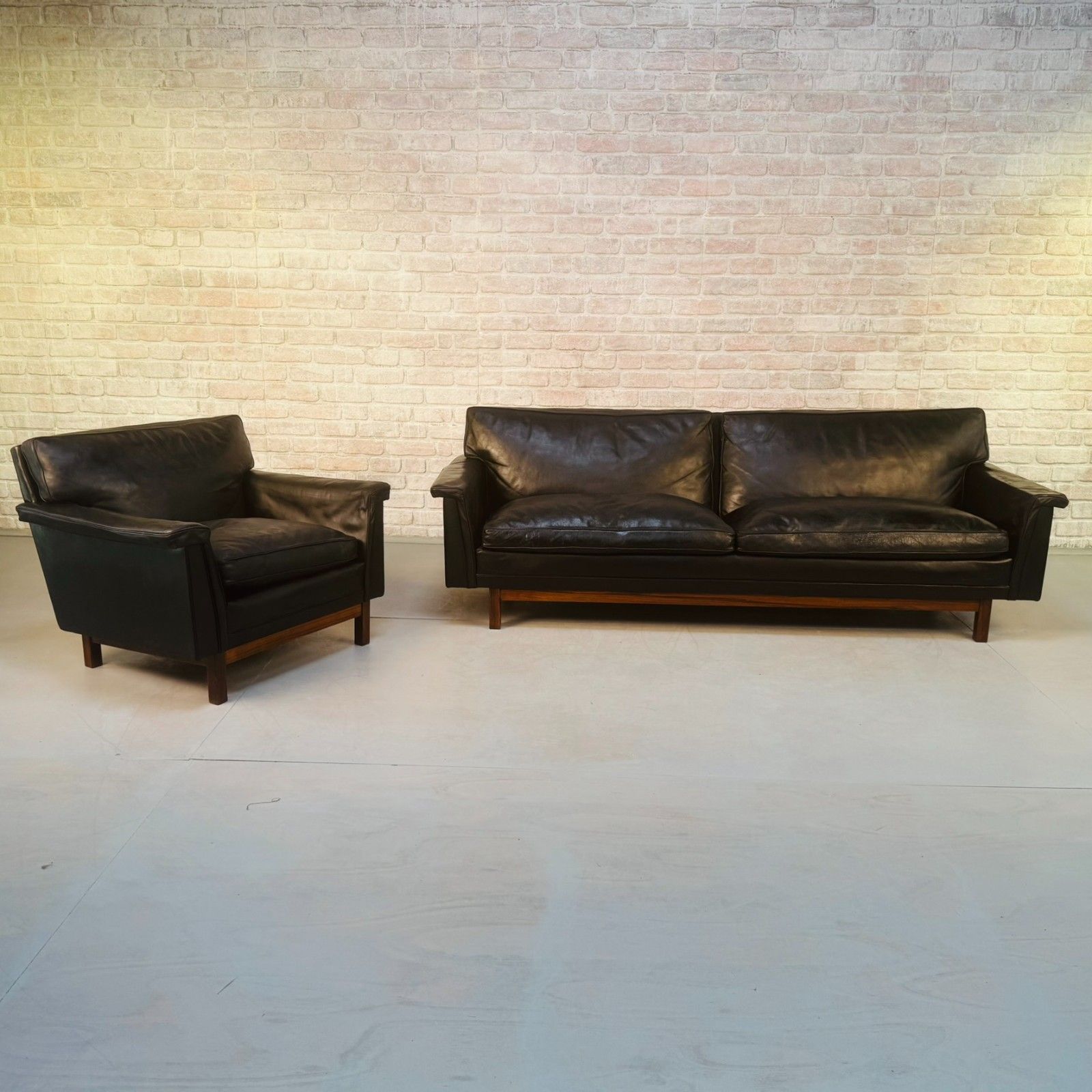 Furniture Vintage 1960s Swedish Black Leather Armchair – Rosewood Base photo