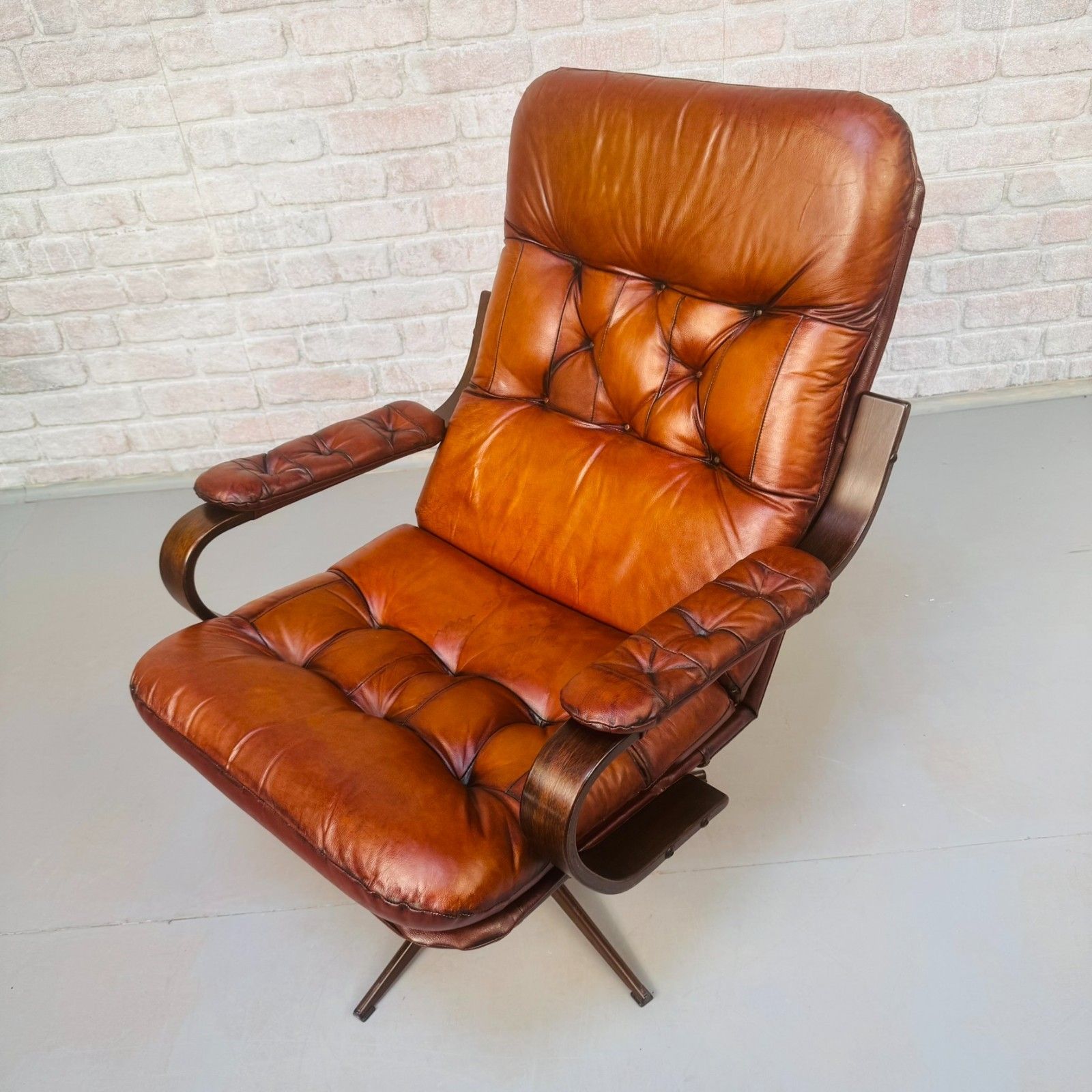 Vintage Danish Hand Dyed Tan Leather Swivel Chair – Neat Proportions photo Furniture