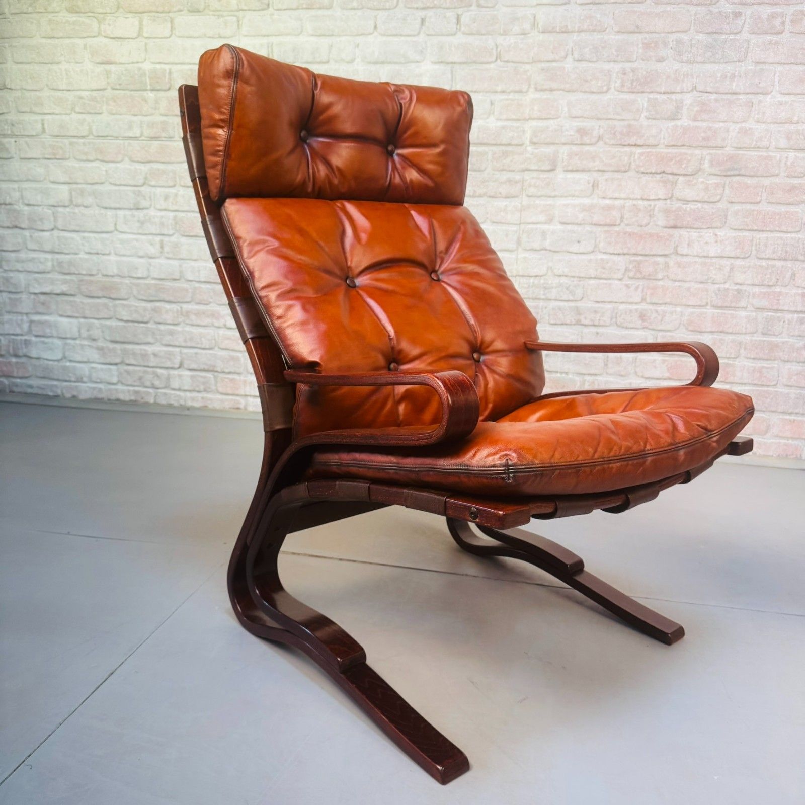 photo furniture Vintage 1970s Hove Mobler Skyline Lounge Chairs Tan Leather Bentwood Beech