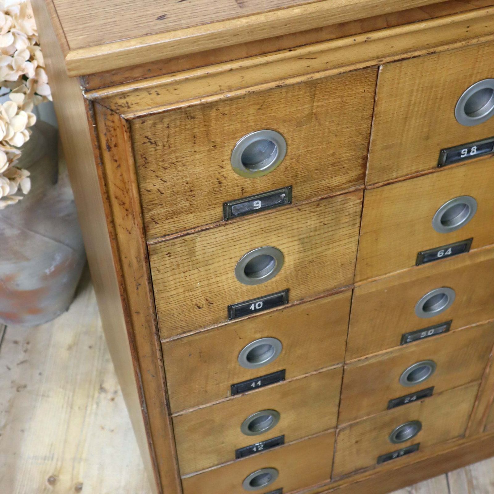 photo for sale Vintage Oak Apothecary Haberdashery Drawers