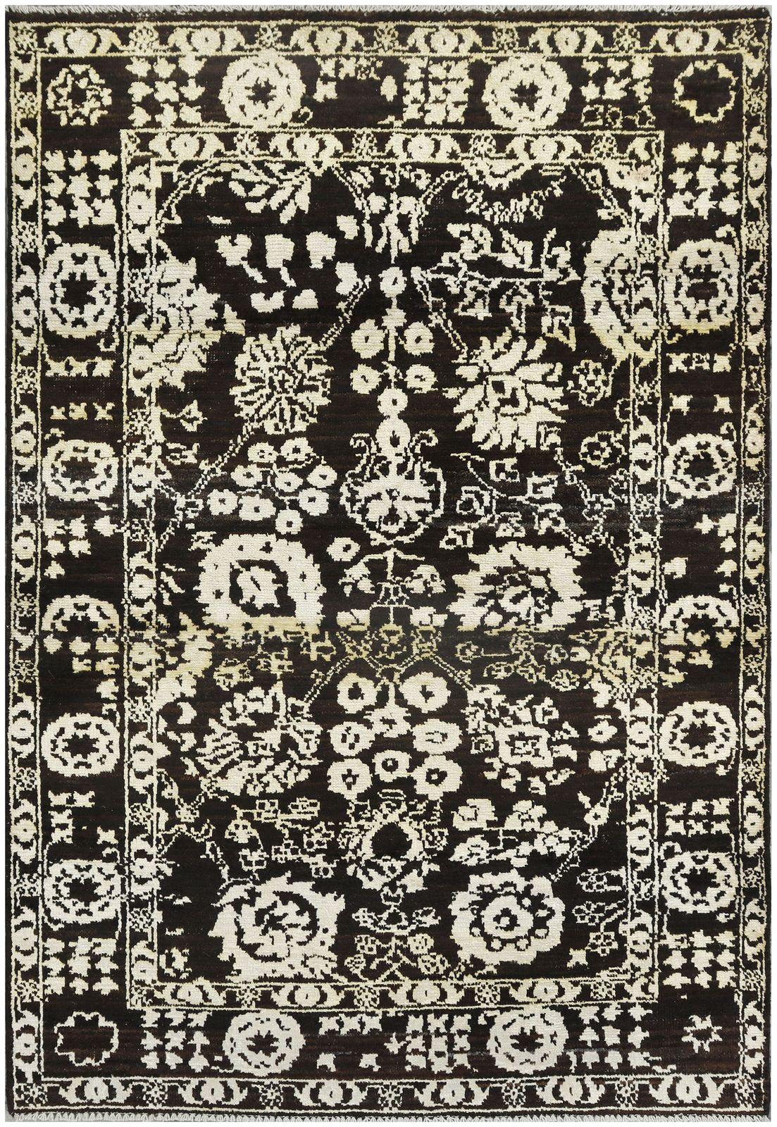 Charcoal Oushak Turkish Modern Floral Rug 127x185cm