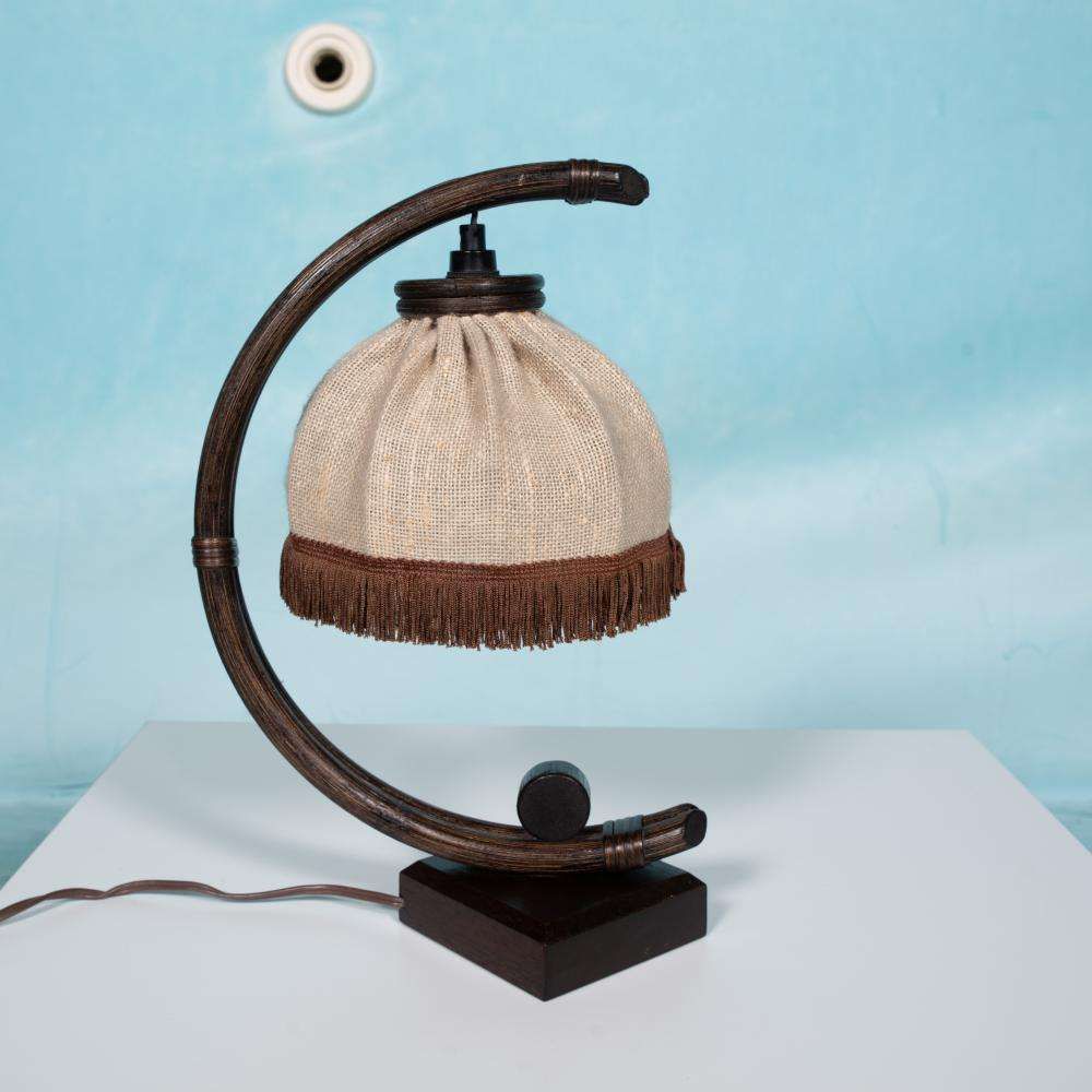 Boheemse Tafellamp Uit De Jaren 70, Rotan Safari Nachtkastlamp photo for sale