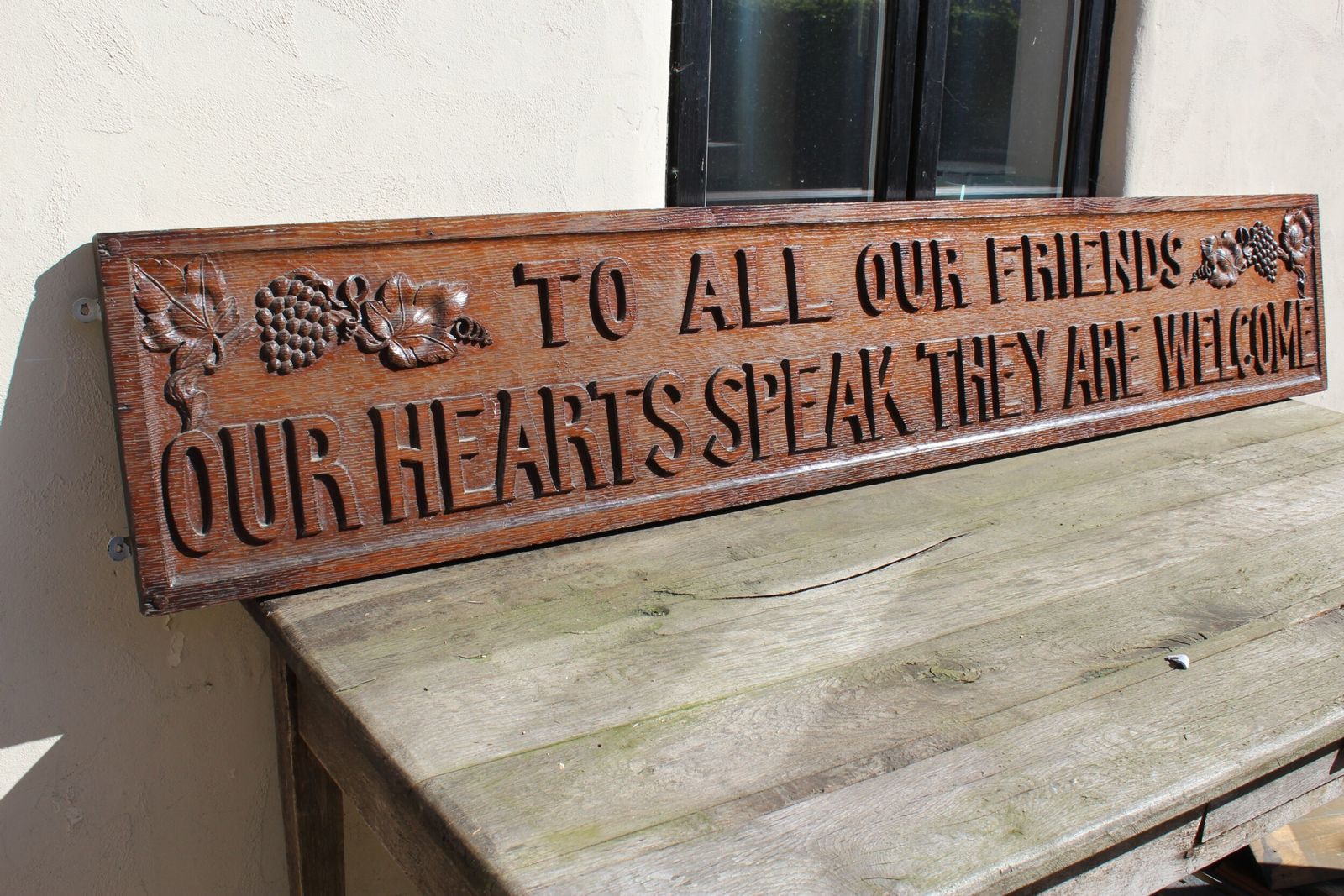 Arts And Crafts Carved Motto Sign Solid Oak C1890 photo furniture