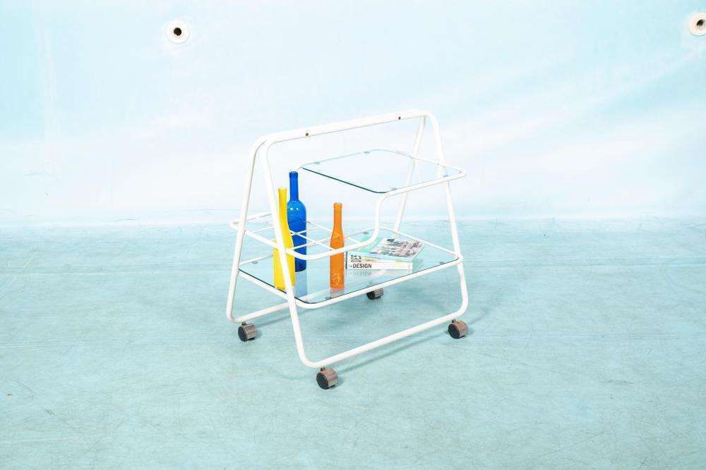 Space Age Bar Cart 1970s, Tubular Frame Serving Trolley, Glass photo Furniture