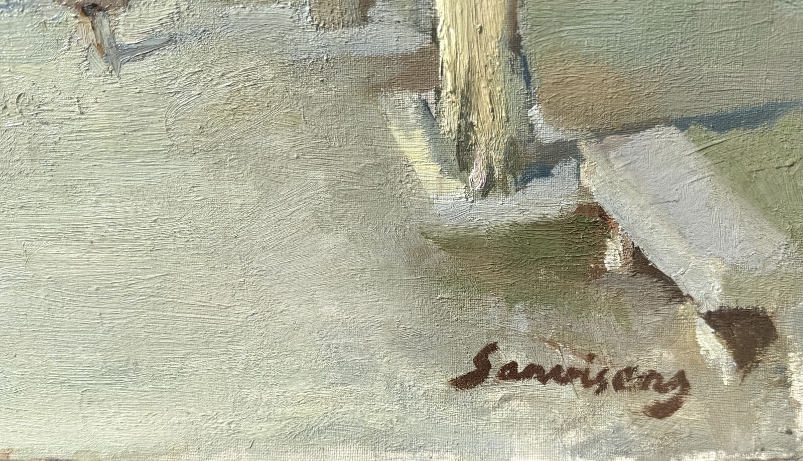Ramon Sanvisens Marfull Elegant Barcelona Boulevard Scene With Figures, Catalan Impressionist Oil Canvas 1960s photo furniture