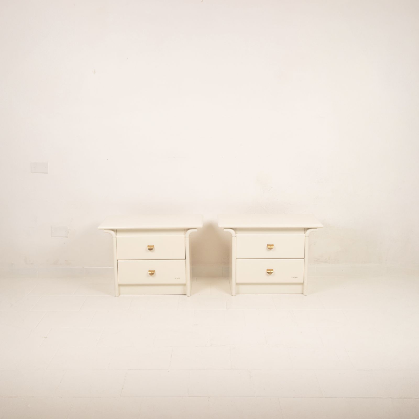 photo buy Pair Of Cream Lacquered Bedside Tables By Pierre Cardin, 1980