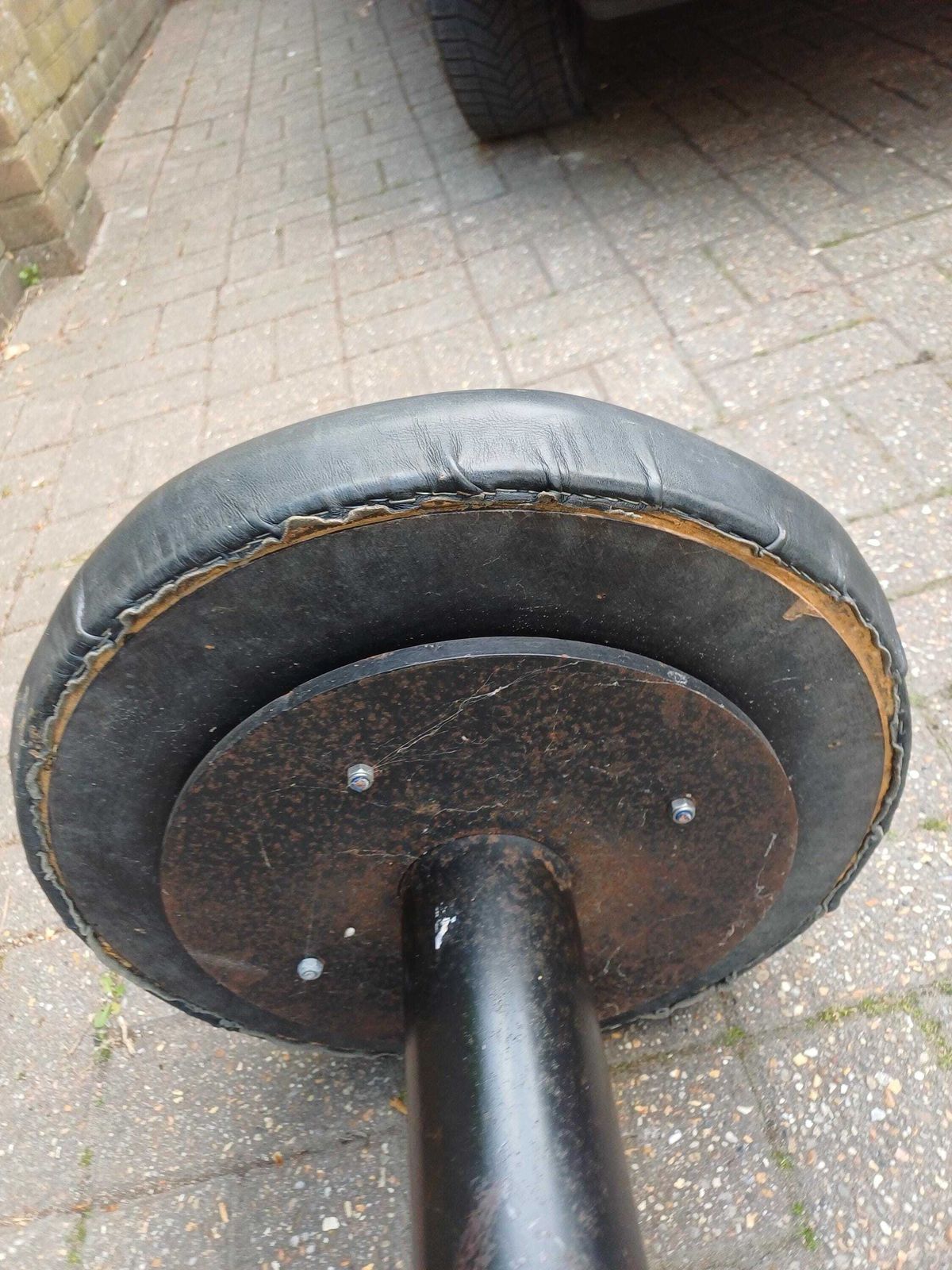Pair Vintage Industrial Bar Stools 1970s 1980s Heavy Iron Swivel Seats Chrome Footrest Exceptional Quality 32 Kg Each photo vintage