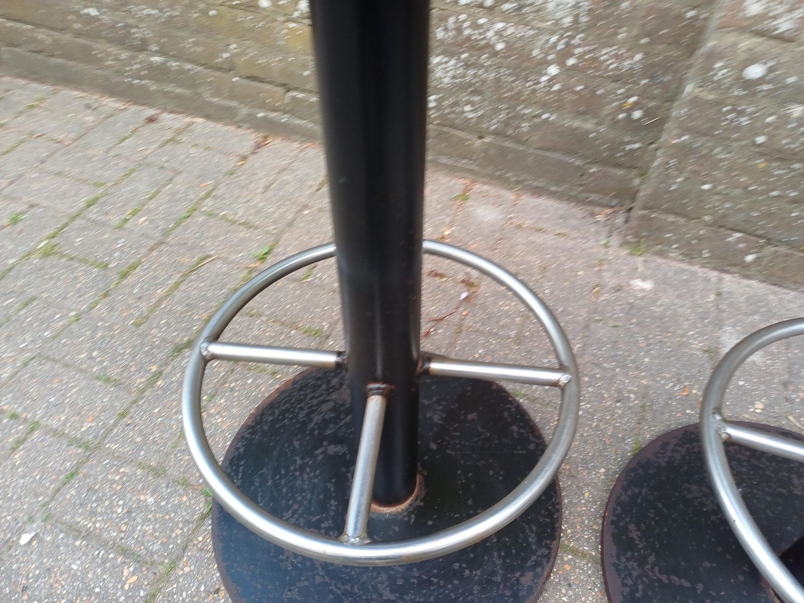 photo furniture Pair Vintage Industrial Bar Stools 1970s 1980s Heavy Iron Swivel Seats Chrome Footrest Exceptional Quality 32 Kg Each