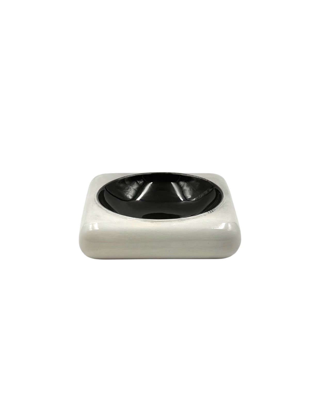 Space Age Black And White Ceramic Ashtray / Vide Poche, Italy 1970s photo vintage