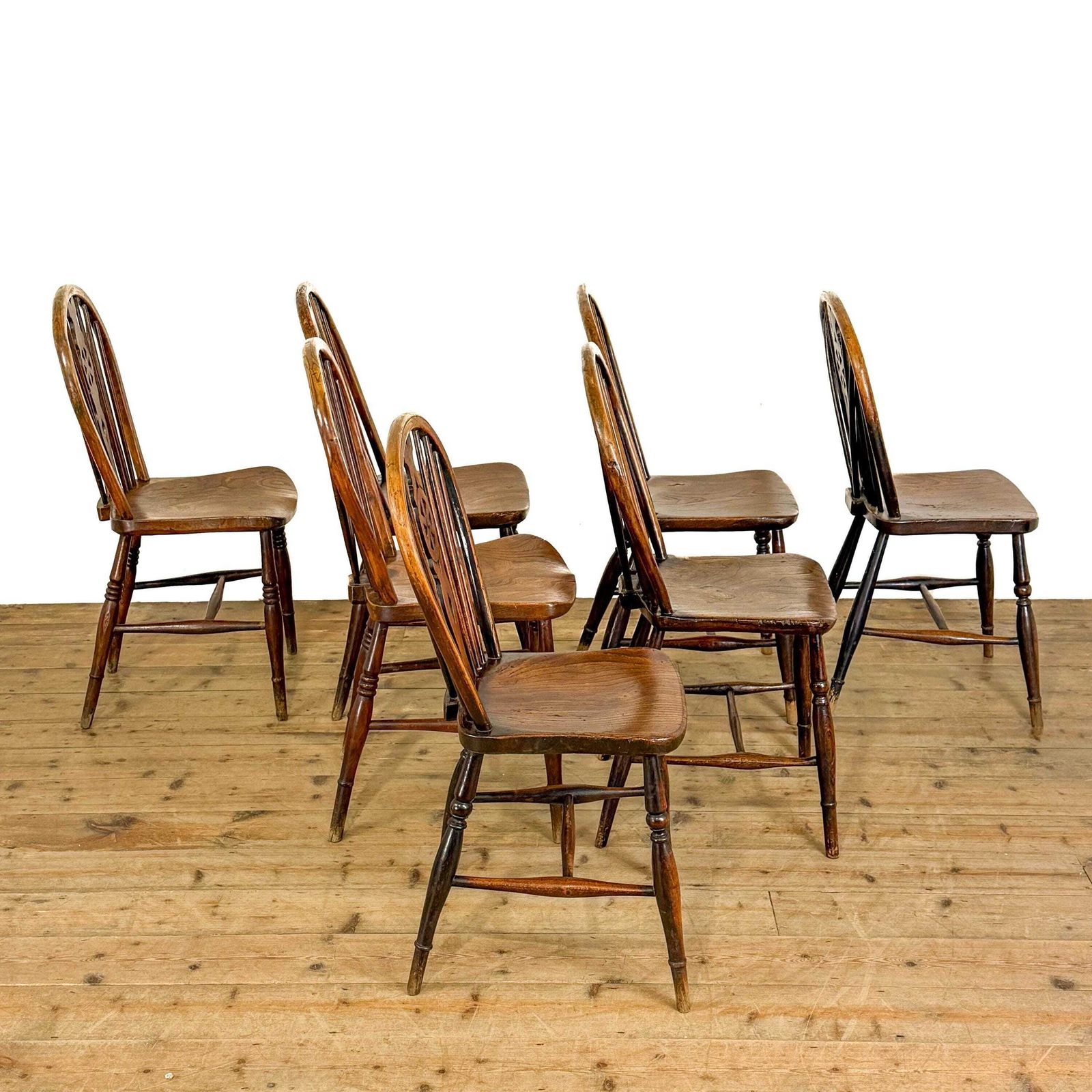 Antique Set Of Seven Wheelback Kitchen Chairs | Kitchen Chairs | Dining Chairs | Oak Antiques | Farmhouse Seating photo Furniture