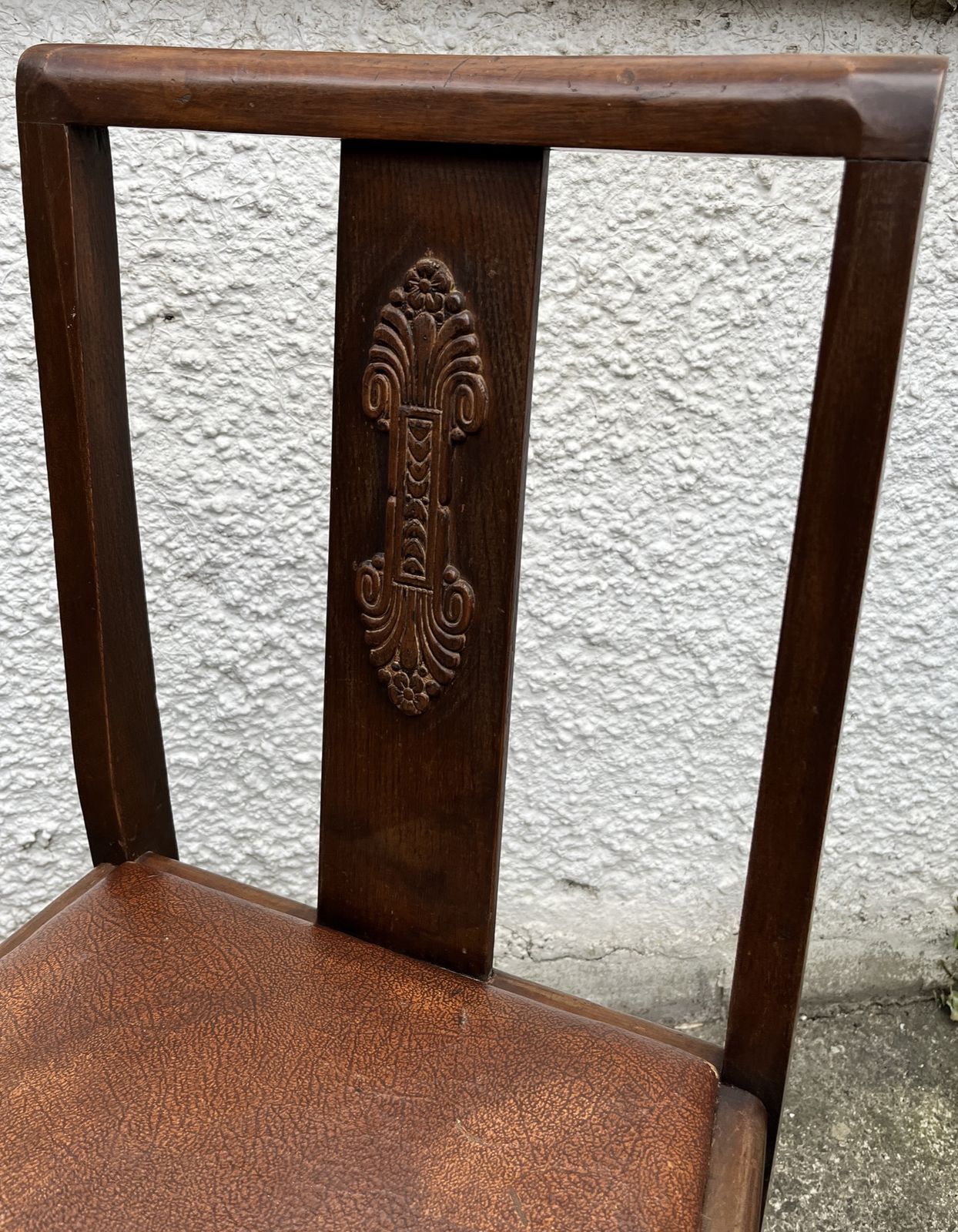 photo buy Pair Of Vintage Oak Dining Chairs Tudor Jacobean Farmhouse Carved Wooden Chairs