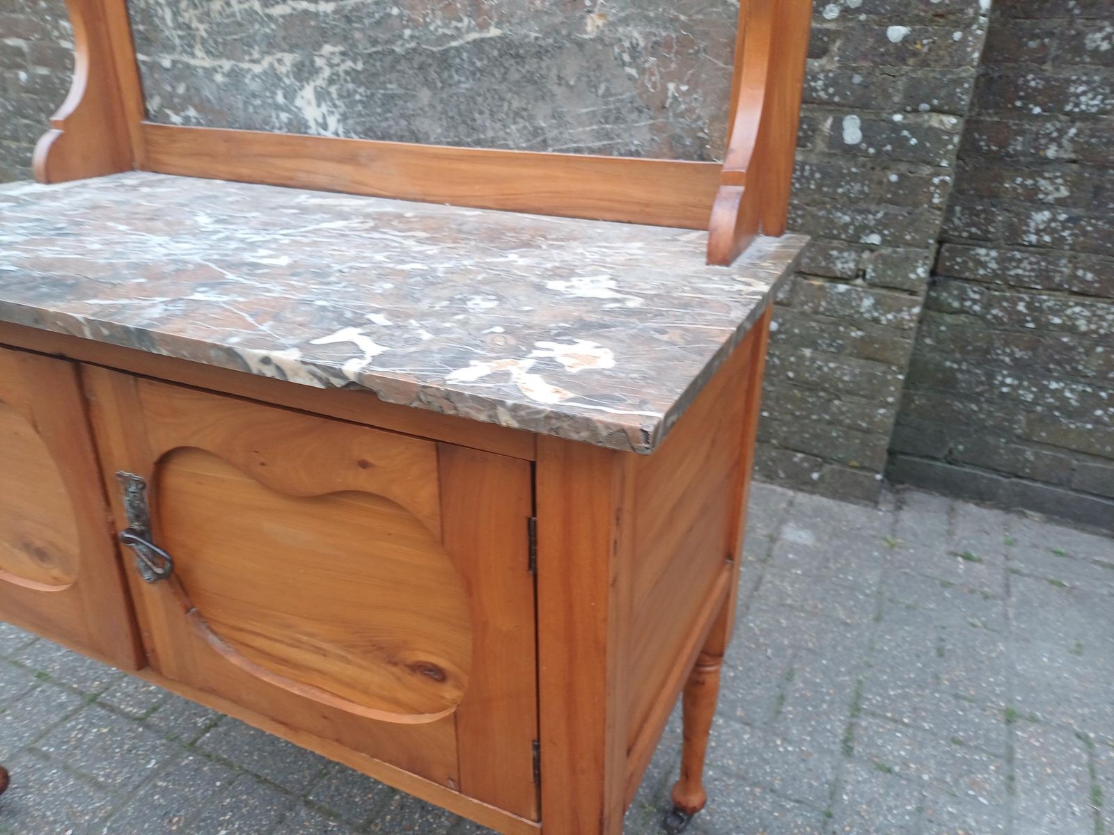 Antique Satinwood Washstand Dressing Table C1900 Marble Top Bevelled Mirror Art Nouveau Carved Vanity Cabinet On Castors photo 595.0