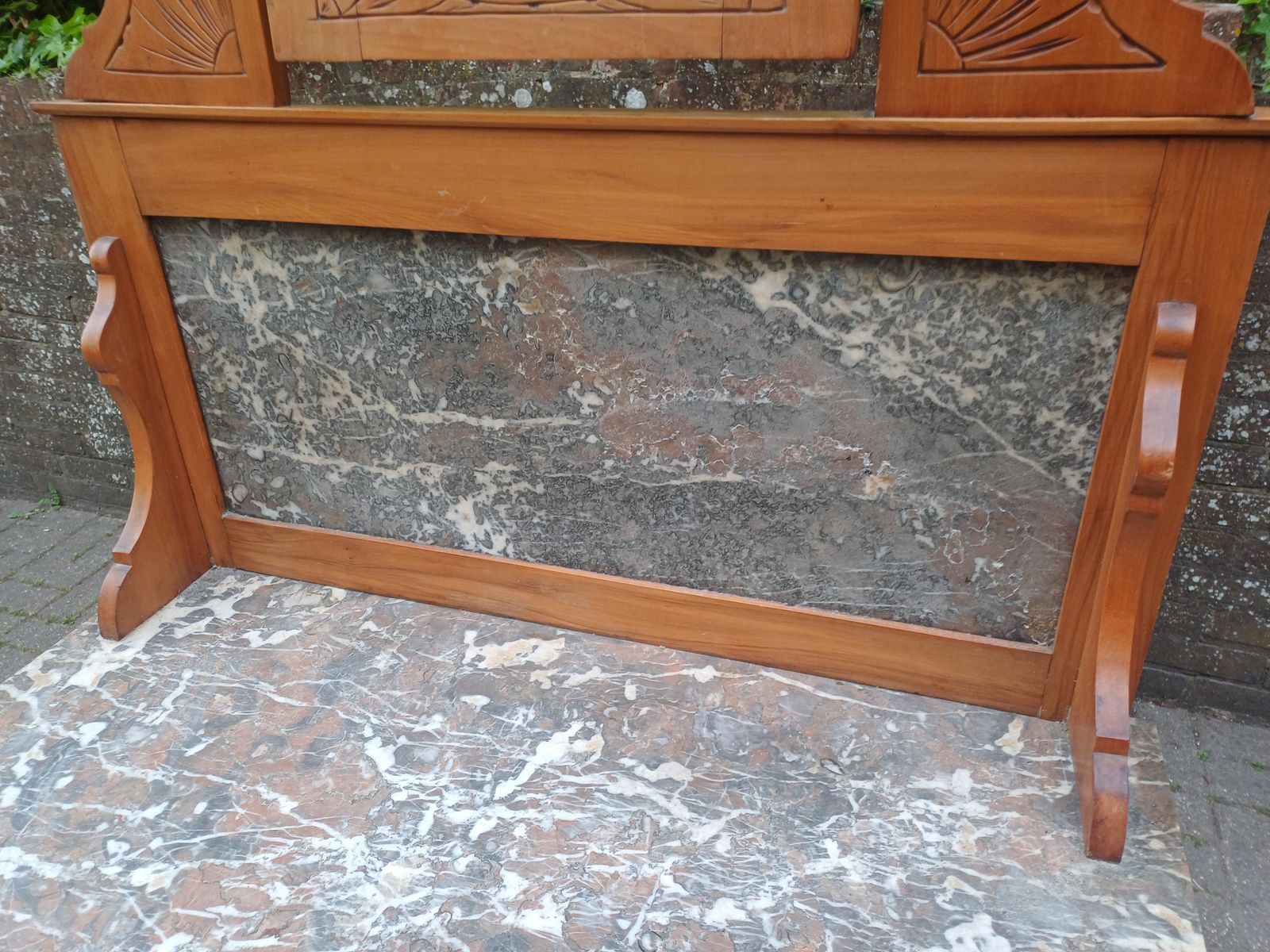 Antique Satinwood Washstand Dressing Table C1900 Marble Top Bevelled Mirror Art Nouveau Carved Vanity Cabinet On Castors photo vinterior