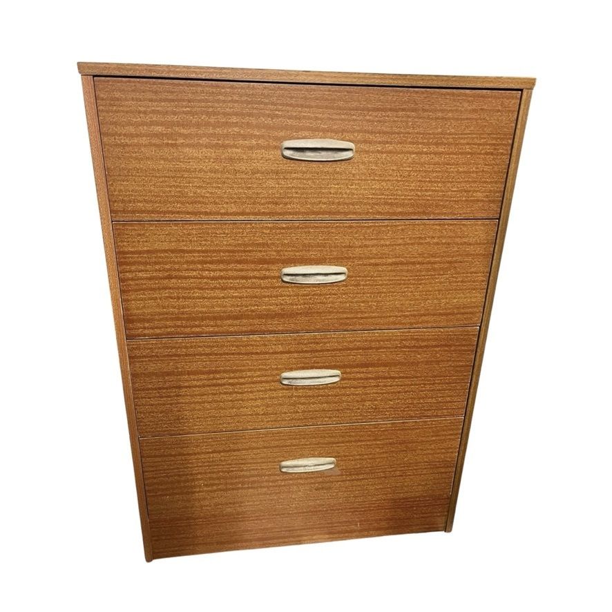Homeworthy 4 Drawer Chest Of Drawers Mid Century Teak Effect 88cm photo Furniture