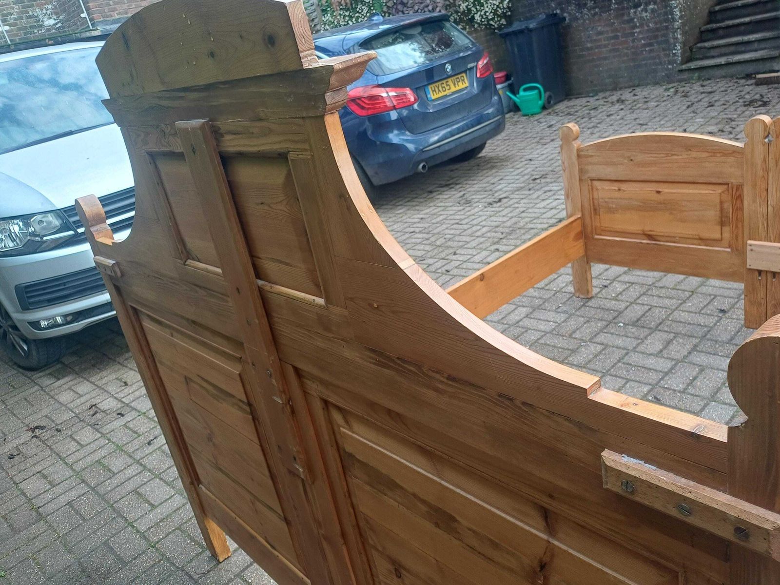 Antique French 5 Ft Plus Bed Pine Frame Project Bedstead Double Stripped Wood Ornate Headboard Diy Restoration Project photo Furniture