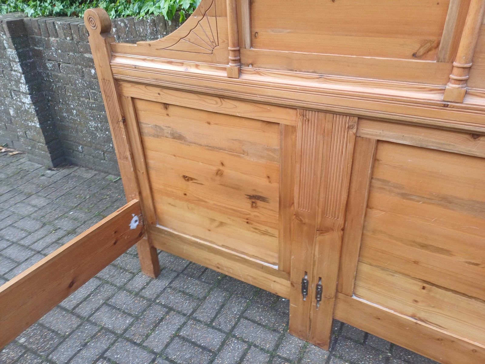 Furniture Antique French 5 Ft Plus Bed Pine Frame Project Bedstead Double Stripped Wood Ornate Headboard Diy Restoration Project photo