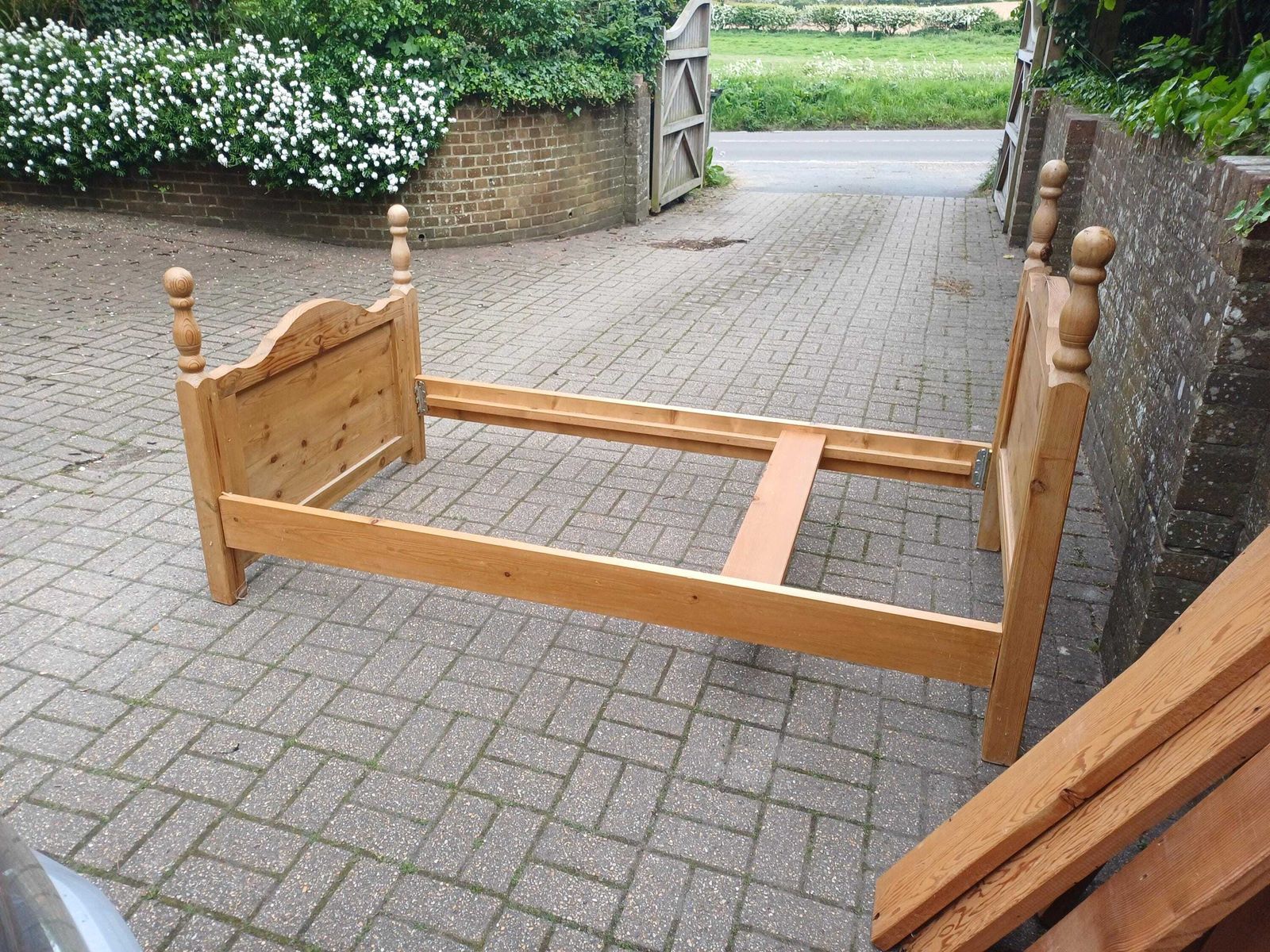 Early 20th Century French Pine Bed Project Reclaimed Slats 3 Ft Frame Repair Needed Original Antique Wooden Bedstead photo furniture