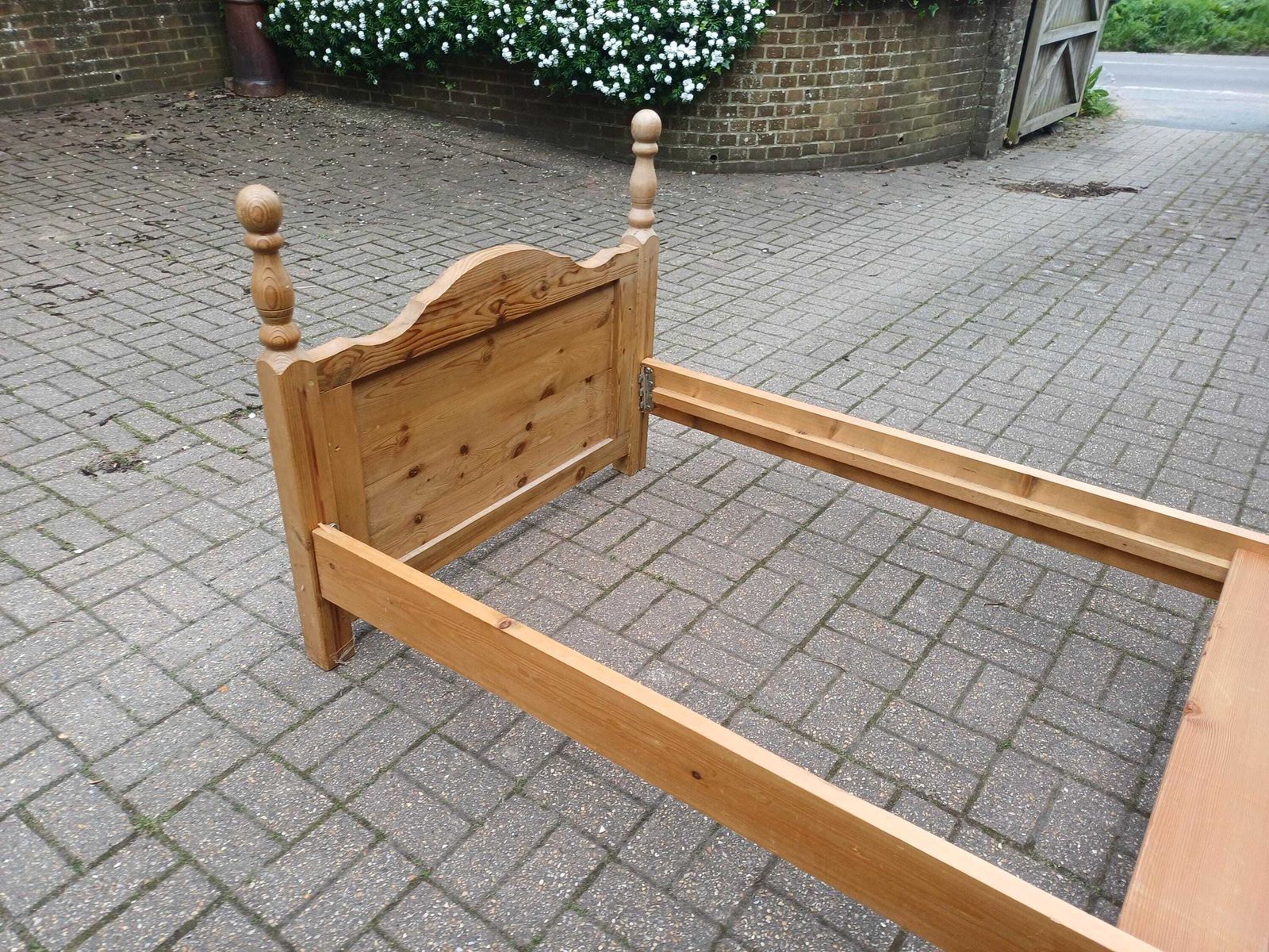 Early 20th Century French Pine Bed Project Reclaimed Slats 3 Ft Frame Repair Needed Original Antique Wooden Bedstead photo for sale